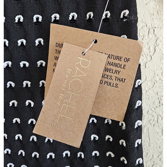 RACHEL ROY Women's L XL Sweater Black White Open Weave Bell Cuff 38" NEW - Picture 4 of 9